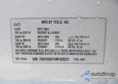 2022 Tesla Model Y Performance Dual Motor All-Wheel Drive from USA, damaged, VIN 7SAYGDEF4NF409231